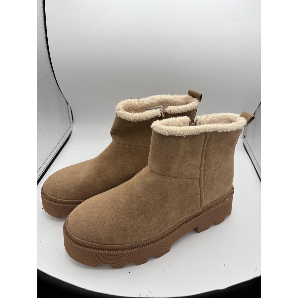 SM New York Boots Womens Size 10 Brown Faux Suede Ankle Lug Sole Zip Booties